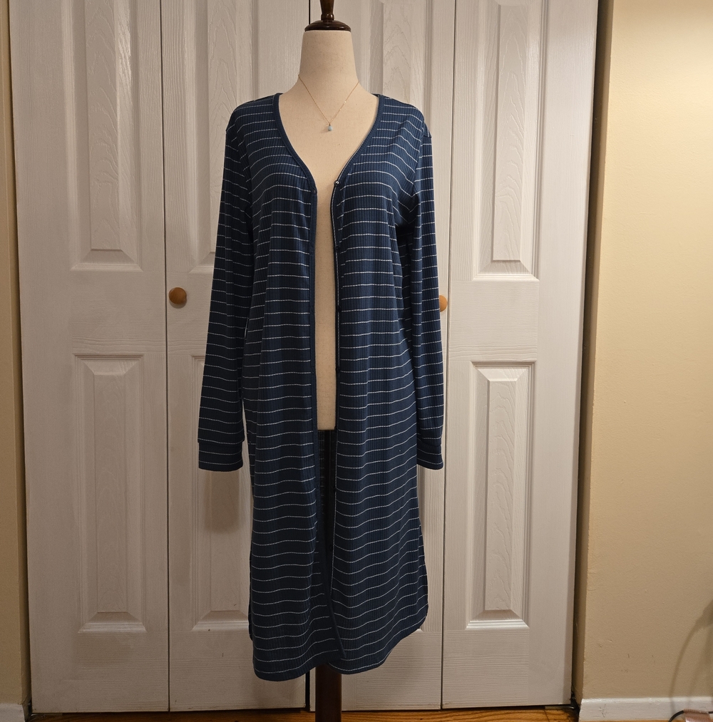 Navy Striped Open-Front Longline Cardigan